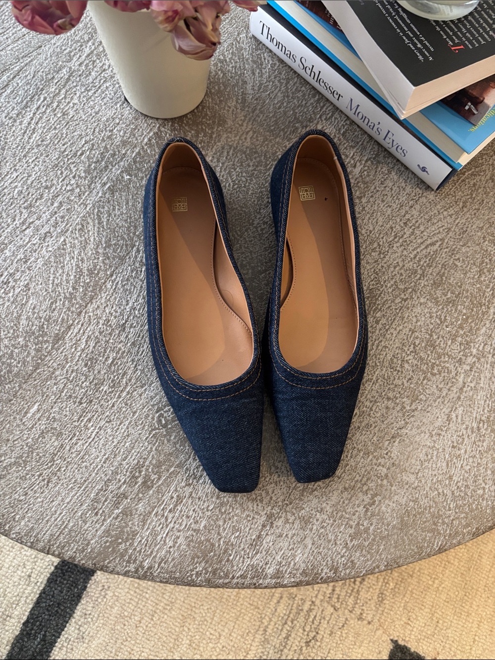 Toteme Denim Square-Toe Ballet Flat in Dark Blue